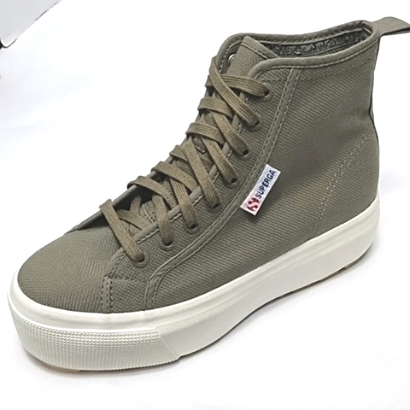 Superga 2708 Green Safari Platform Hi Top Tank Sneaker - Picture 3 of 14